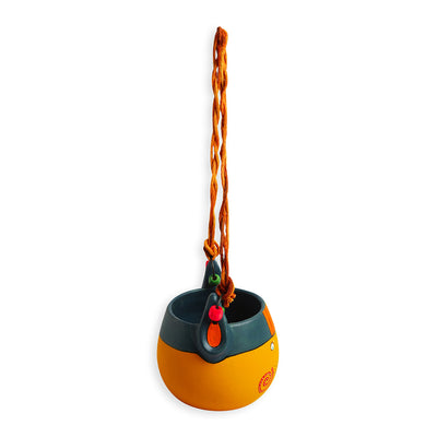 Whinny Pooh' Hanging Planter Pot In Terracotta (4.7 Inch, Handmade & Hand-Painted, Mustard Yellow)
