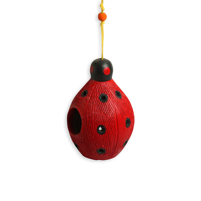 Flapping Ladybug' Handmade & Hand-painted Terracotta Bird House (7.7 Inch, Red)