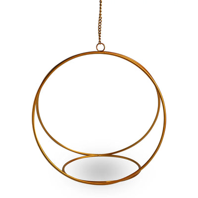 'Golden Hoops ' Hanging Planter Pot With Holder In Iron (26.4 cm, Handcrafted & Hand-Painted)