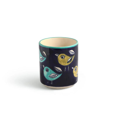 ExclusiveLane 'Little Sparrow Pot' Ceramic Table Planter Flower Pot (11.6 cm, Handpainted)