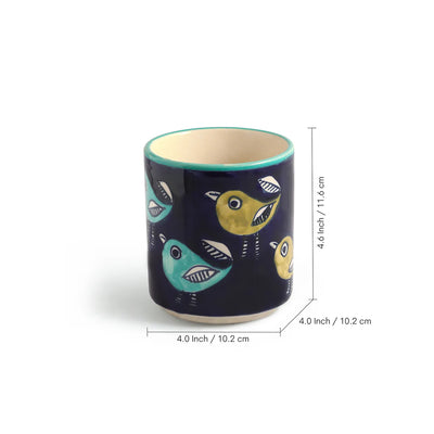 ExclusiveLane 'Little Sparrow Pot' Ceramic Table Planter Flower Pot (11.6 cm, Handpainted)