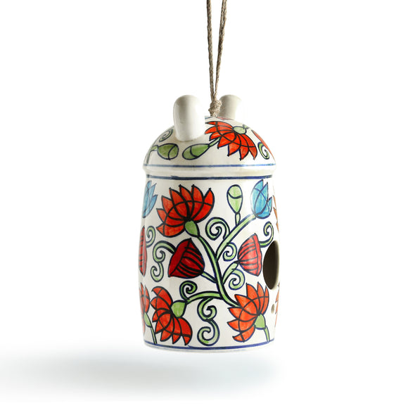  'Floral Bunny Cottage' Ceramic Bird House (Hand-Painted, 23.5 Cms, Multicoloured)