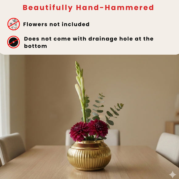 Golden Amphora' Decorative Metal Planter (Metal, Hand-Hammered, 17.3 cm)