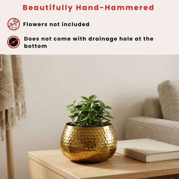 Golden Honeycomb' Decorative Metal Planter (Metal, Hand-Hammered, 18.5 cm)
