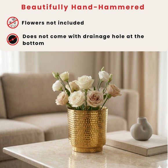 Golden Heights' Decorative Metal Planter (Metal, Hand-Hammered, 20.5 cm)