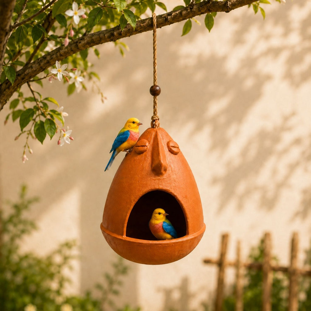 Earthen Nest Terracotta Bird House (Handmade, 14.4 cm, Earthen Brown)