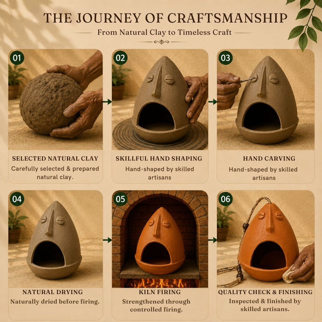 Earthen Nest Terracotta Bird House (Handmade, 14.4 cm, Earthen Brown)