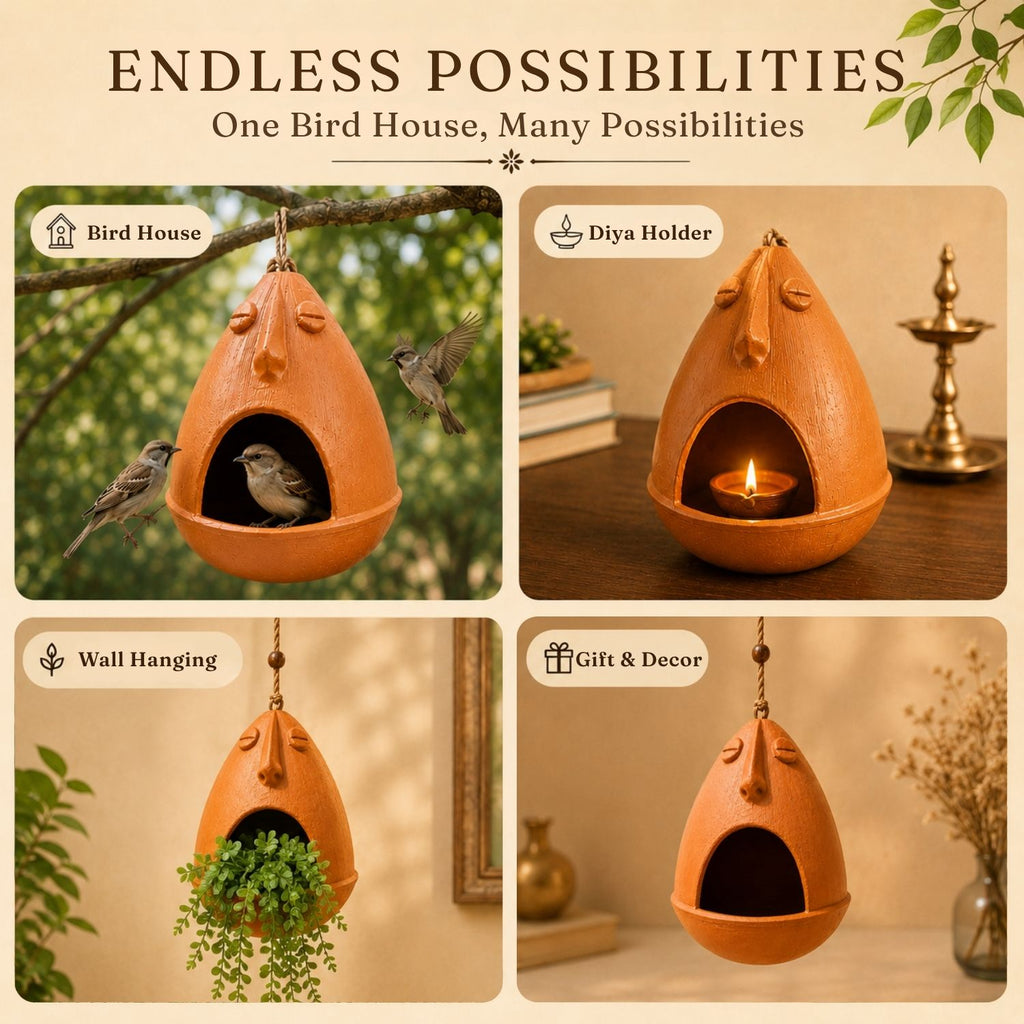 Earthen Nest Terracotta Bird House (Handmade, 14.4 cm, Earthen Brown)