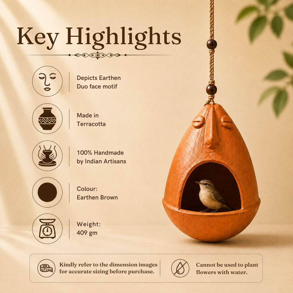 Earthen Nest Terracotta Bird House (Handmade, 14.4 cm, Earthen Brown)