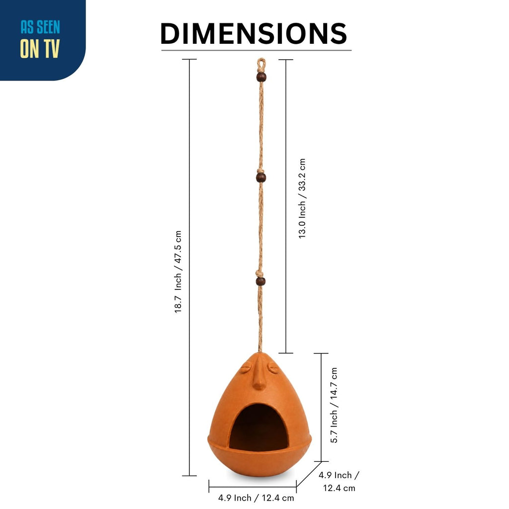 Earthen Nest Terracotta Bird House (Handmade, 14.4 cm, Earthen Brown)