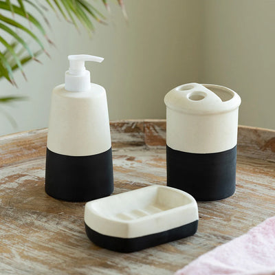 'Shadow & Light' Hand-painted Bathroom Accessory Set of 3 In Ceramic (Liquid Soap Dispenser, Toothbrush Holder, Soap Tray)