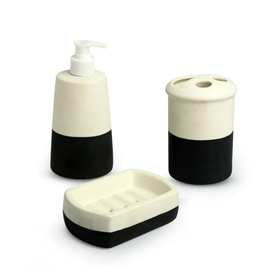 'Shadow & Light' Hand-painted Bathroom Accessory Set of 3 In Ceramic (Liquid Soap Dispenser, Toothbrush Holder, Soap Tray)