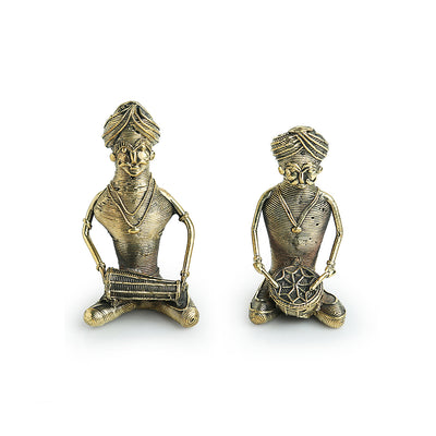 'The Melodious Musicians' Handmade Brass Figurine In Dhokra Art (Set Of 2)