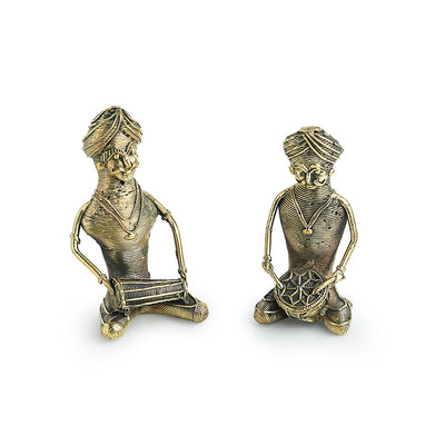 'The Melodious Musicians' Handmade Brass Figurine In Dhokra Art (Set Of 2)