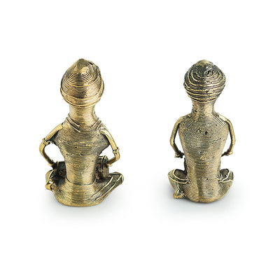 'The Melodious Musicians' Handmade Brass Figurine In Dhokra Art (Set Of 2)