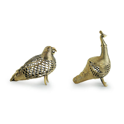 'Golden Birds' Handmade Brass Showpiece In Dhokra Art (Set Of 2)