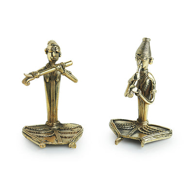 'Happy Flutists'Handmade Brass Figurine In Dhokra Art (Set Of 2)