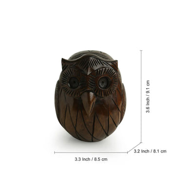 'The Wise Owl' Hand Carved & Hand Painted Spectacle Holder Cum Showpiece In Eucalyptus Wood
