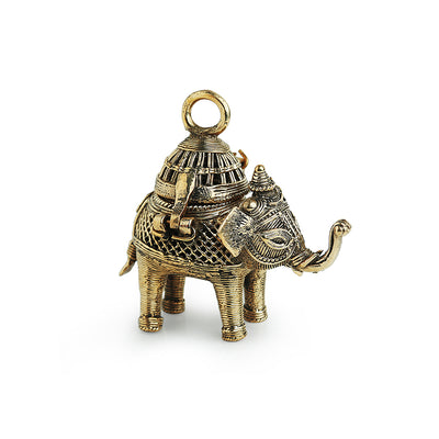'Royal Elephant' Handmade Brass Figurine Cum Box In Dhokra Art