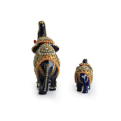 Meenakari 'Elephant Family' Decorative Showpiece Figurines (Set of 2, Metal, Hand-Painted, 4.6 & 2.0 Inches)