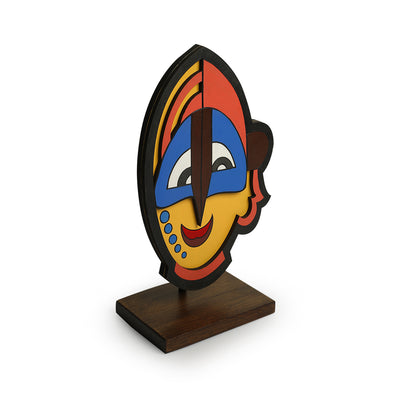 Tribal 'African Mask' Decorative Wooden Showpiece Sculpture (12 Inch, Hand-Painted)