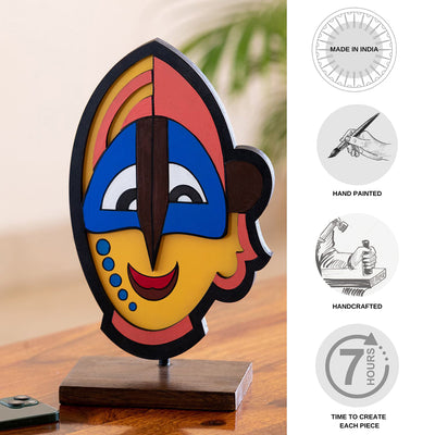 Tribal 'African Mask' Decorative Wooden Showpiece Sculpture (12 Inch, Hand-Painted)