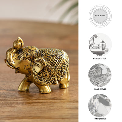 Brass 'Elephant' Handcarved Decorative Showpiece Figurine (Hand-Etched, 4.1 Inches, 1 Kg)