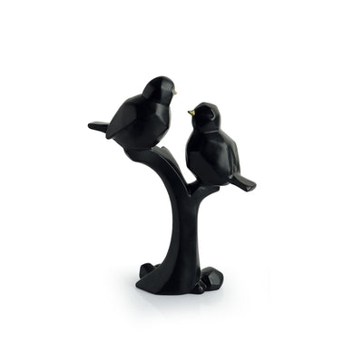 Modern Geometric 'Love Birds on a Tree' Decorative Showpiece Statue (Resin, Handcrafted, 8.5 Inches)
