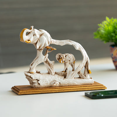 Modern 'Elephant with a Calf' Decorative Showpiece Statue (Resin, Handcrafted, 7.2 Inches)