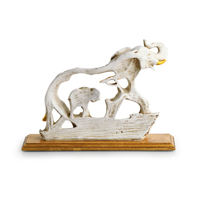 Modern 'Elephant with a Calf' Decorative Showpiece Statue (Resin, Handcrafted, 7.2 Inches)
