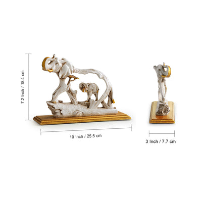 Modern 'Elephant with a Calf' Decorative Showpiece Statue (Resin, Handcrafted, 7.2 Inches)