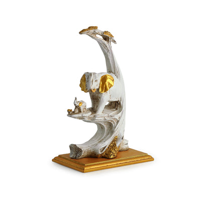 Modern 'Elephant with a Calf' Decorative Showpiece Statue (Resin, Handcrafted, 8.8 Inches)