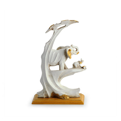 Modern 'Elephant with a Calf' Decorative Showpiece Statue (Resin, Handcrafted, 8.8 Inches)