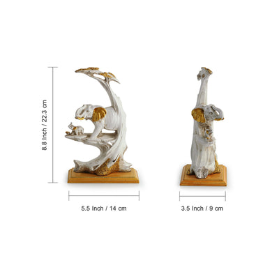 Modern 'Elephant with a Calf' Decorative Showpiece Statue (Resin, Handcrafted, 8.8 Inches)