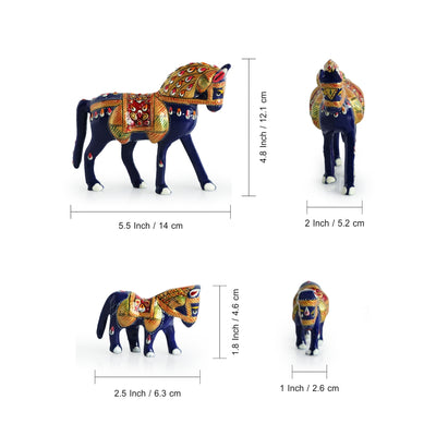 Meenakari 'Horse & Foal' Decorative Showpiece Figurines (Set of 2, Metal, Hand-Painted, 4.8 & 1.8 Inches)