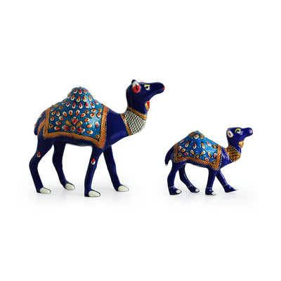 Meenakari 'Camel & Calf' Decorative Showpiece Figurines (Set of 2, Metal, Hand-Painted, 4.9 & 2.8 Inches)