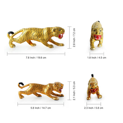 Meenakari 'Tiger & Cub' Decorative Showpiece Figurines (Set of 2, Metal, Hand-Painted, 7.8 & 5.8 Inches)