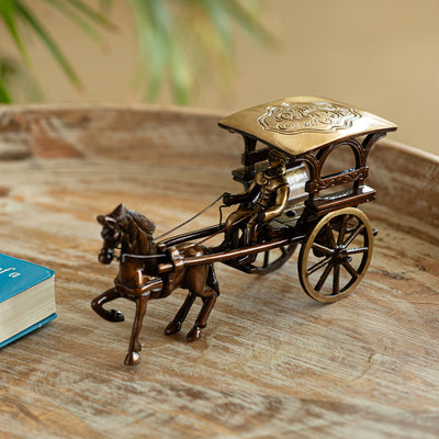 'Horse-Cart' Handcarved Decorative Brass Showpiece Figurine (Hand-Etched, 7.7 Inches, 0.82 Kg)