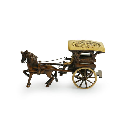 'Horse-Cart' Handcarved Decorative Brass Showpiece Figurine (Hand-Etched, 7.7 Inches, 0.82 Kg)