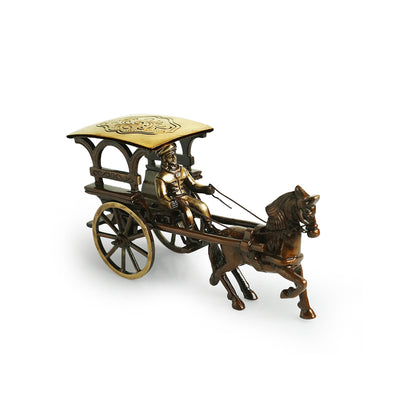 'Horse-Cart' Handcarved Decorative Brass Showpiece Figurine (Hand-Etched, 7.7 Inches, 0.82 Kg)