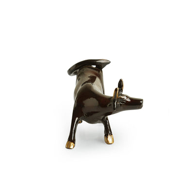 'Charging Bull' Handcarved Decorative Brass Showpiece Figurine (4.7 Inches, 0.5 Kg)