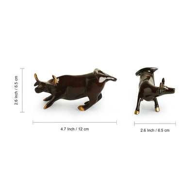 'Charging Bull' Handcarved Decorative Brass Showpiece Figurine (4.7 Inches, 0.5 Kg)