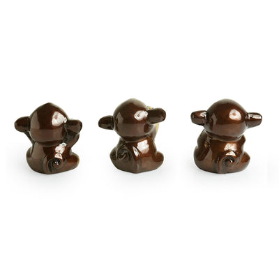 '3 Wise Monkeys' Handcarved Decorative Brass Showpiece Figurines (Set of 3, 5.7 Inches, 1.06 Kg)