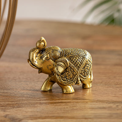 Brass 'Elephant' Handcarved Decorative Showpiece Figurine (Hand-Etched, 4.1 Inches, 1 Kg)
