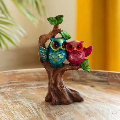 'Owls On a Tree Branch' Modern Decorative Showpiece Statue (Resin, Handcrafted, 10 Inches)