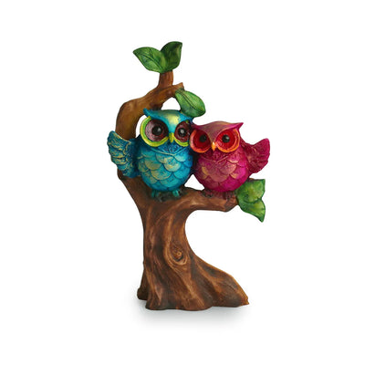 'Owls On a Tree Branch' Modern Decorative Showpiece Statue (Resin, Handcrafted, 10 Inches)