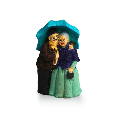 'Italian Old Umbrella Couple' Modern Decorative Showpiece Statue (Resin, Handcrafted, 6.9 Inches)