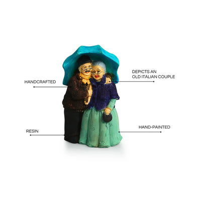 'Italian Old Umbrella Couple' Modern Decorative Showpiece Statue (Resin, Handcrafted, 6.9 Inches)