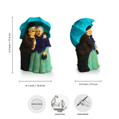 'Italian Old Umbrella Couple' Modern Decorative Showpiece Statue (Resin, Handcrafted, 6.9 Inches)