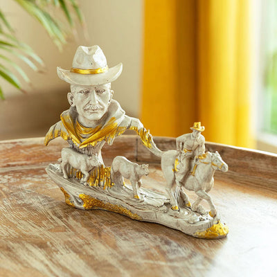 'Cowboy With Horse Rider' Modern Decorative Showpiece Statue (Resin, Handcrafted, 30 cm)